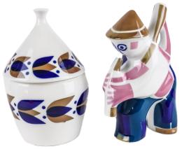 FIGURA Y TARRO EN PORCELANA DE SARGADELOS ULTIMO TERCIO S.XX