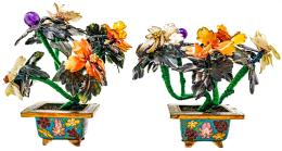 PAREJA DE "BONSAIS" EN PIEDRA DURA DE MEDIADOS DEL S.XX