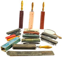 GRAN LOTE DE AFILADORES, NAVAJAS Y ESPEJO DE MANO
