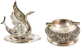 CENICERO Y CALINENTA COPAS EN PLATA DEL ÚLTIMO TERCIO S.XX