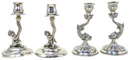 DOS PAREJAS DE CANDELEROS EN PLATA DE LA SEGUNDA MITAD S.XX