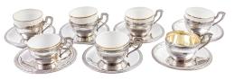 CONJUNTO DE TAZAS CON PLATO EN PLATA DEL PRIMER TERCIO S.XX