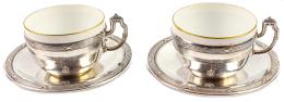 DOS TAZAS CON PLATO DE PLATA DEL PRIMER TERCIO S.XX