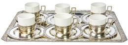 BANDEJA Y SEIS TAZAS CON PLATO EN PLATA MASRIERA Y CARRERAS