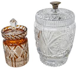 BOMBONERA Y TARRO EN CRISTAL TALLADO DE MEDIADOS DEL S.XX