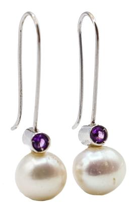 PENDIENTES CON PERLA Y AMATISTA