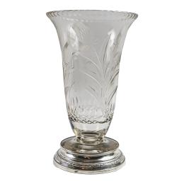JARRÓN EN CRISTAL Y PLATA DE MEDIADOS DEL S.XX