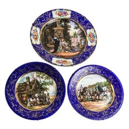 TRES PLATOS DE PORCELANA SANTA CLARA DE MEDIADOS DE S. XX