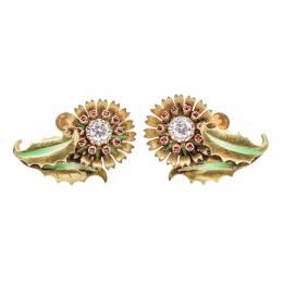 PENDIENTES FLOR CON DIAMANTES, DE LOS AÑOS 40