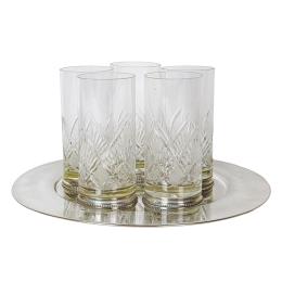 CINCO VASOS DE CRISTAL Y PLATA DE LOS AÑOS 70