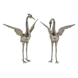 PAREJA DE AVES DECORATIVAS EN PLATA DE MEDIADOS DE S. XX