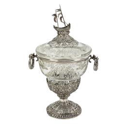 COPA DECORATIVA DE CRISTAL Y PLATA DEL PRIMER TERCIO S. XX