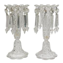 PAREJA DE CANDELEROS EN CRISTAL DEL PRIMER TERCIO DEL S.XX