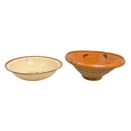 PLATO Y ESCURRIDERA DE CERÁMICA DEL PRIMER TERCIO S. XX