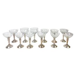 CONJUNTO DE 12 COPAS EN CRISTAL Y PLATA
