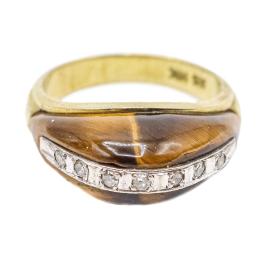 ANILLO CON OJO DE TIGRE Y DIAMANTES