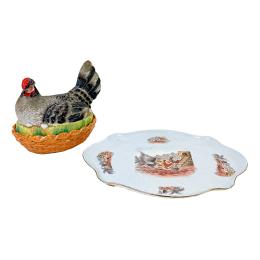 FUENTE Y HUEVERA DE PORCELANA FRANCESA DE PRINCIPIOS S. XX