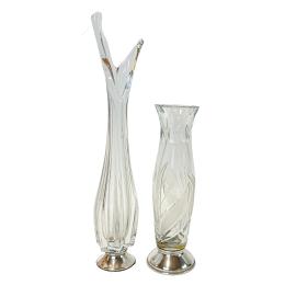 DOS JARRONES EN CRISTAL Y PLATA DE MEDIADOS DEL SIGLO XX