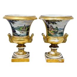 PAREJA DE COPAS DE PORCELANA VIEJO PARIS, S.XIX