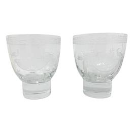 PAREJA DE COPAS EN CRISTAL GRABADO DE MEDIADOS DE SIGLO XX