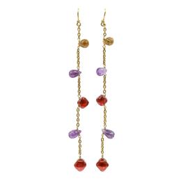 PENDIENTES LARGOS CON GRANATES, AMATISTAS Y CITRINOS