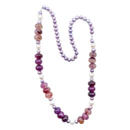 COLLAR LARGO CON AMATISTAS Y PERLAS