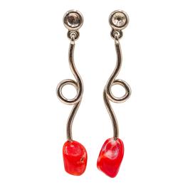 PENDIENTES LARGOS DE PLATA CON CORAL