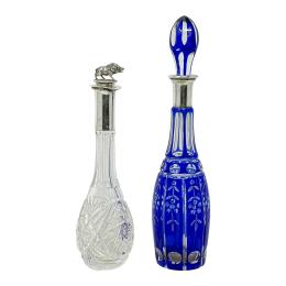 DOS BOTELLAS CRISTAL CON EMBOCADURA DE PLATA AÑOS 30