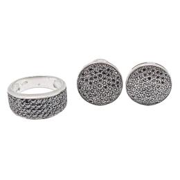 PENDIENTES Y ANILLO CON CIRCONITAS NEGRAS