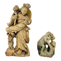 DOS FIGURAS PIEDRA JABONOSA DE MEDIADOS DE SIGLO XX