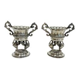 DOS SALSERAS DE PLATA CISNES DE MEDIADOS DE SIGLO XX