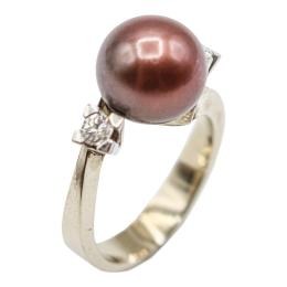 ANILLO CON PERLA CHOCOLATE Y BRILLANTES