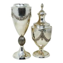 JARRÓN Y RECIPIENTE DECORATIVO EN PLATA DE LOS AÑOS 70