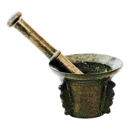 MORTERO Y MANO DE BRONCE DEL SIGLO XIX