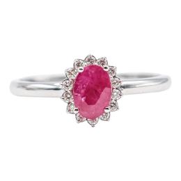 ANILLO ROSETON CON RUBÍ Y BRILLANTES