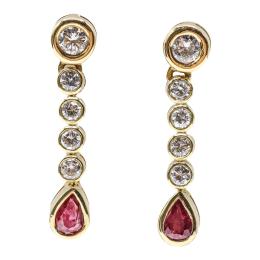 PENDIENTES LARGOS CON BRILLANTES Y RUBÍES
