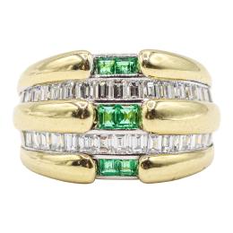 ANILLO ANCHO CON DIAMANTES Y ESMERALDAS