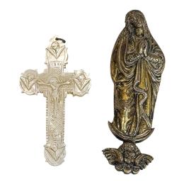 PEQUEÑA CRUZ COLGANTE E IMAGEN DE VIRGEN INMACULADA PPS.XX