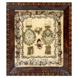 BORDADO RELIGIOSO CIRCA 1846 ENMARCADO