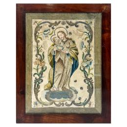 BORDADO RELIGIOSO ENMARCADO DEL S.XIX