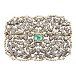 BROCHE CON DIAMANTES Y TURMALINA VERDE