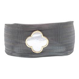 PULSERA ANCHA CON TREBOL DE NÁCAR Y ORO