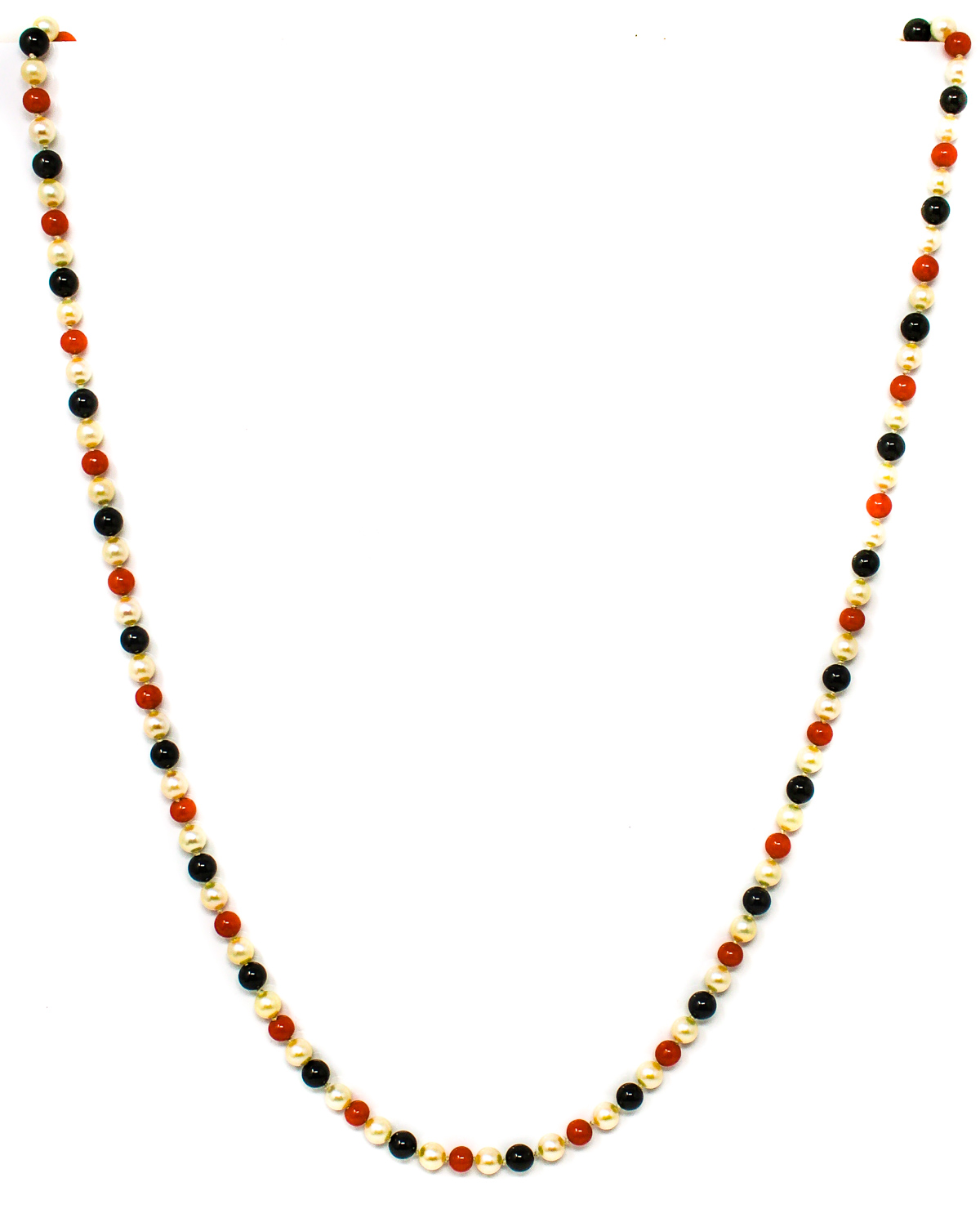 COLLAR DE PERLAS, CORAL Y ÓNIX NEGRO