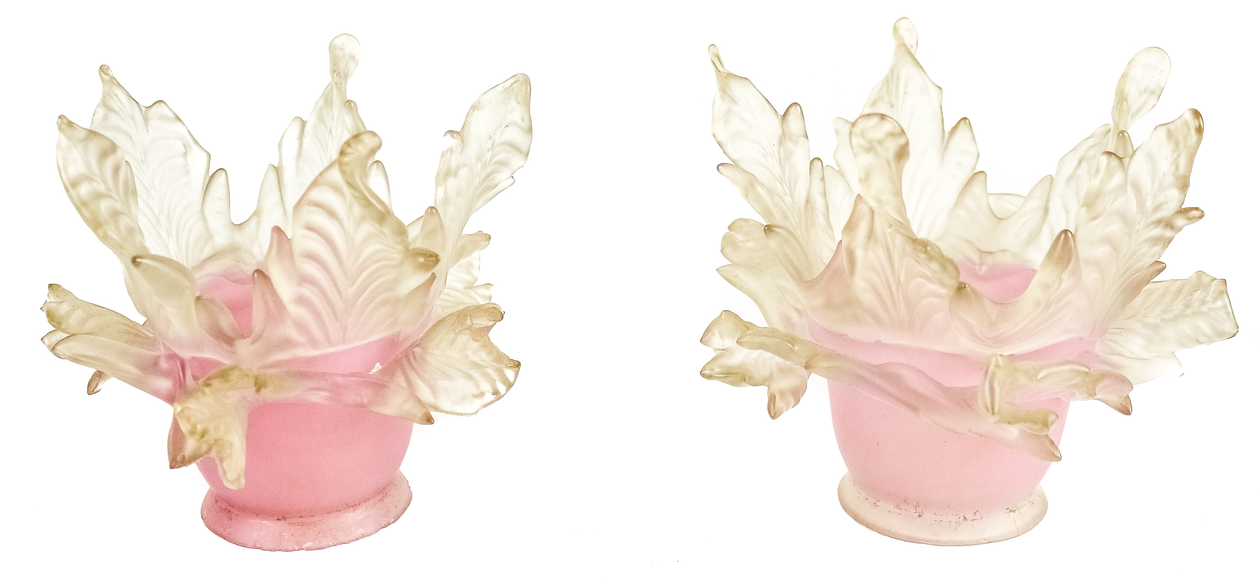PAREJA DE TULIPAS EN VIDRIO GLACÉ DE PRINCIPIOS DEL S.XX
