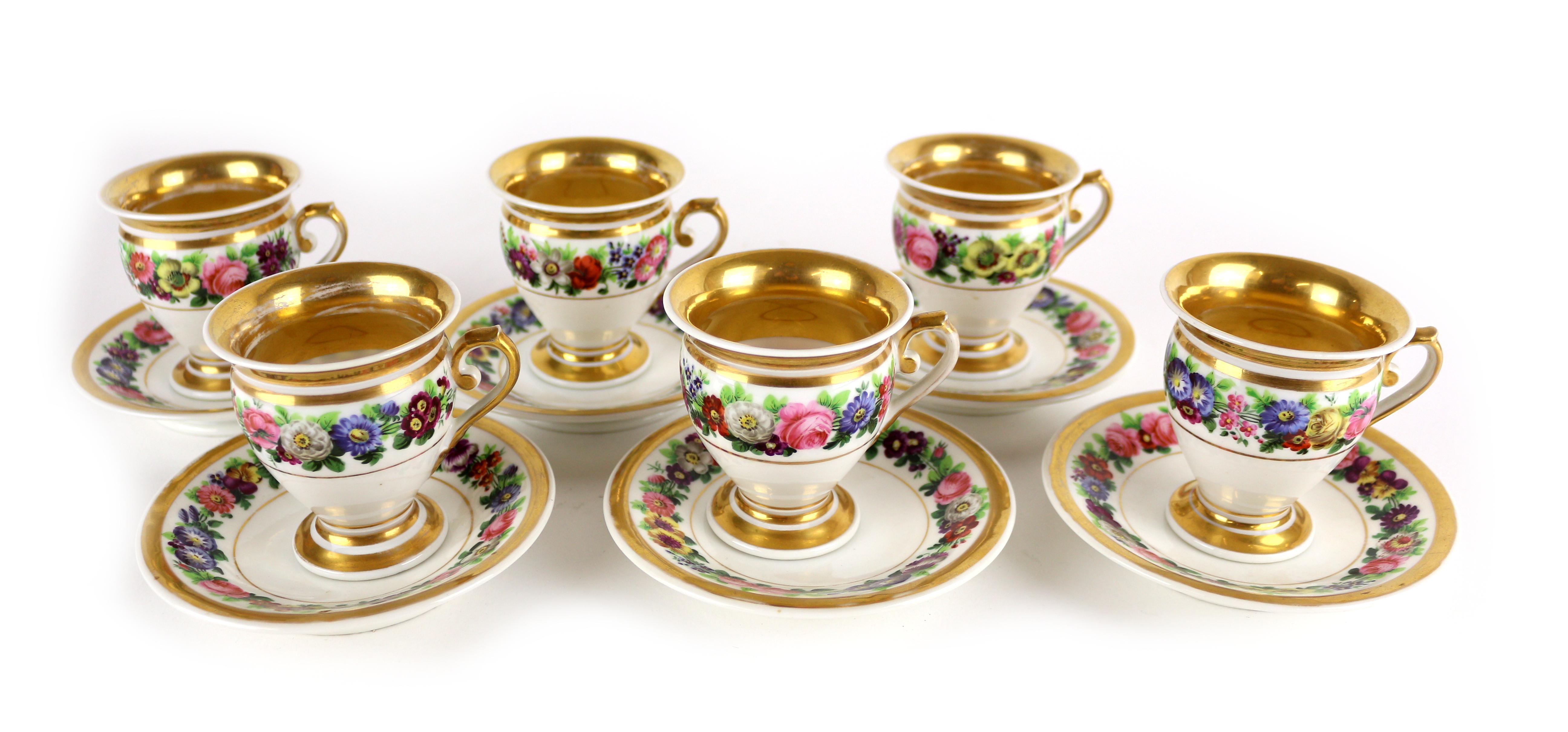 CONJUNTO DE SEIS TAZAS CON PLATO EN PORCELANA "VIEJO PARIS"