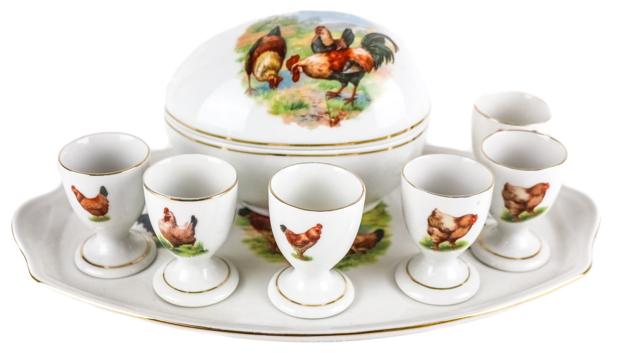 SERVICIO PARA HUEVOS EN PORCELANA DEL SEGUNDO TERCIO S.XX
