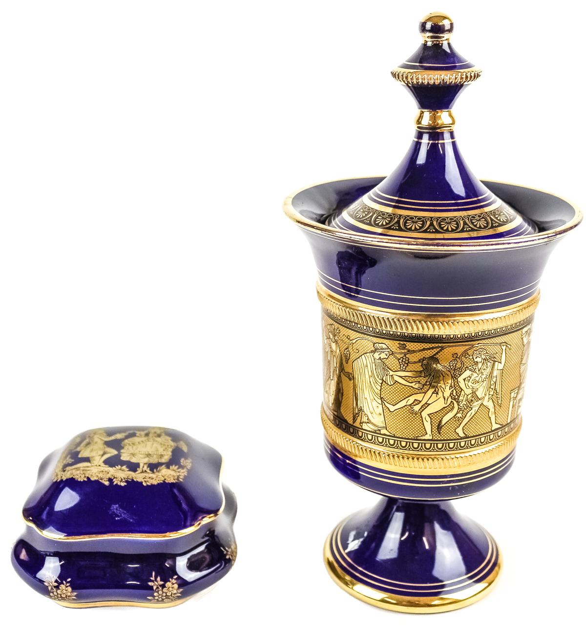 CAJA EN PORCELANA Y COPA EN CERÁMICA DE LA SEGUNDA MITAD S.X