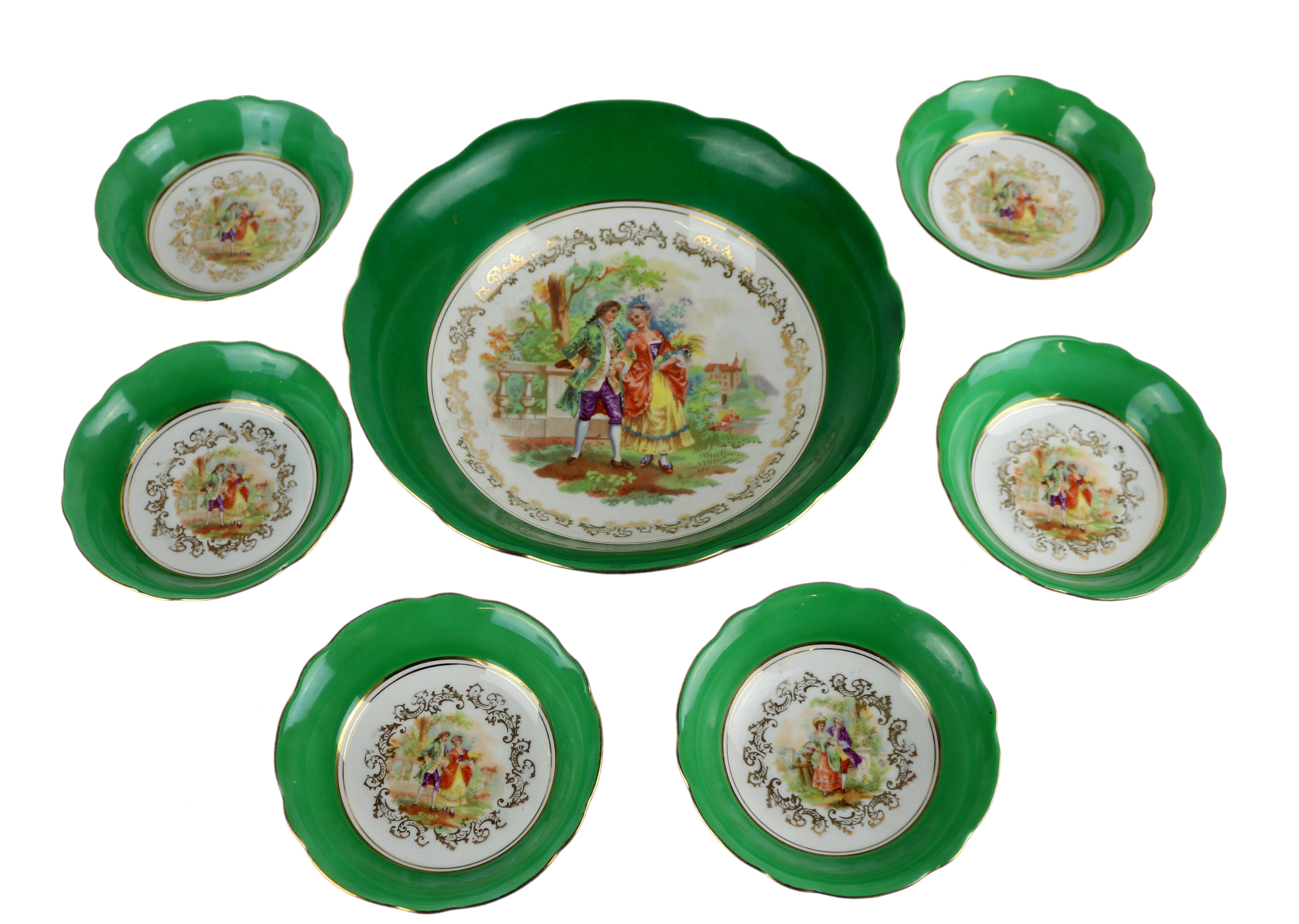 CONJUNTO DE POSTRE EN PORCELANA DE BAVARIA DE MEDIADOS S.XX
