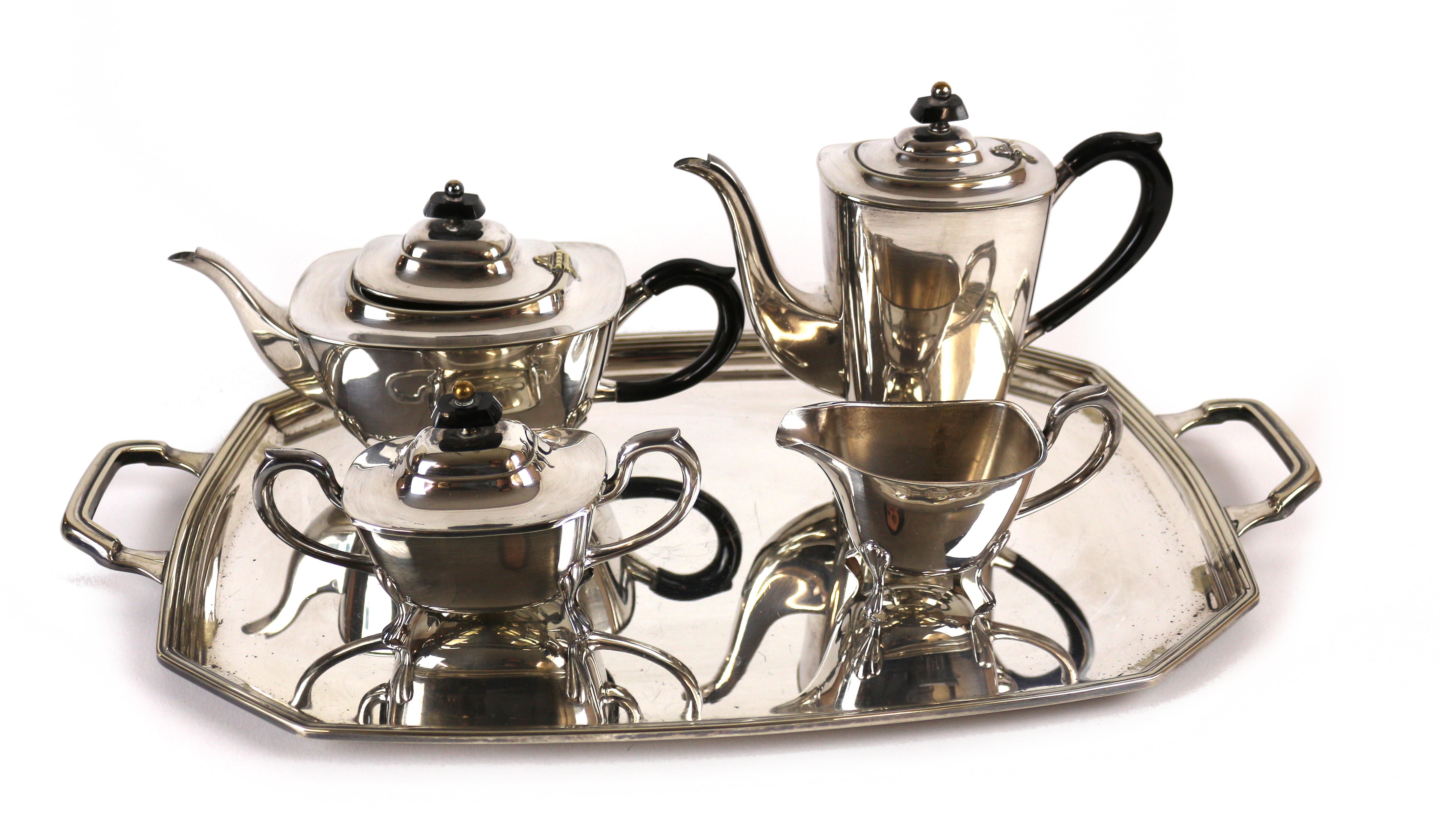 JUEGO DE CAFÉ Y TÉ EN METAL DE MEDIADOS DEL S.XX