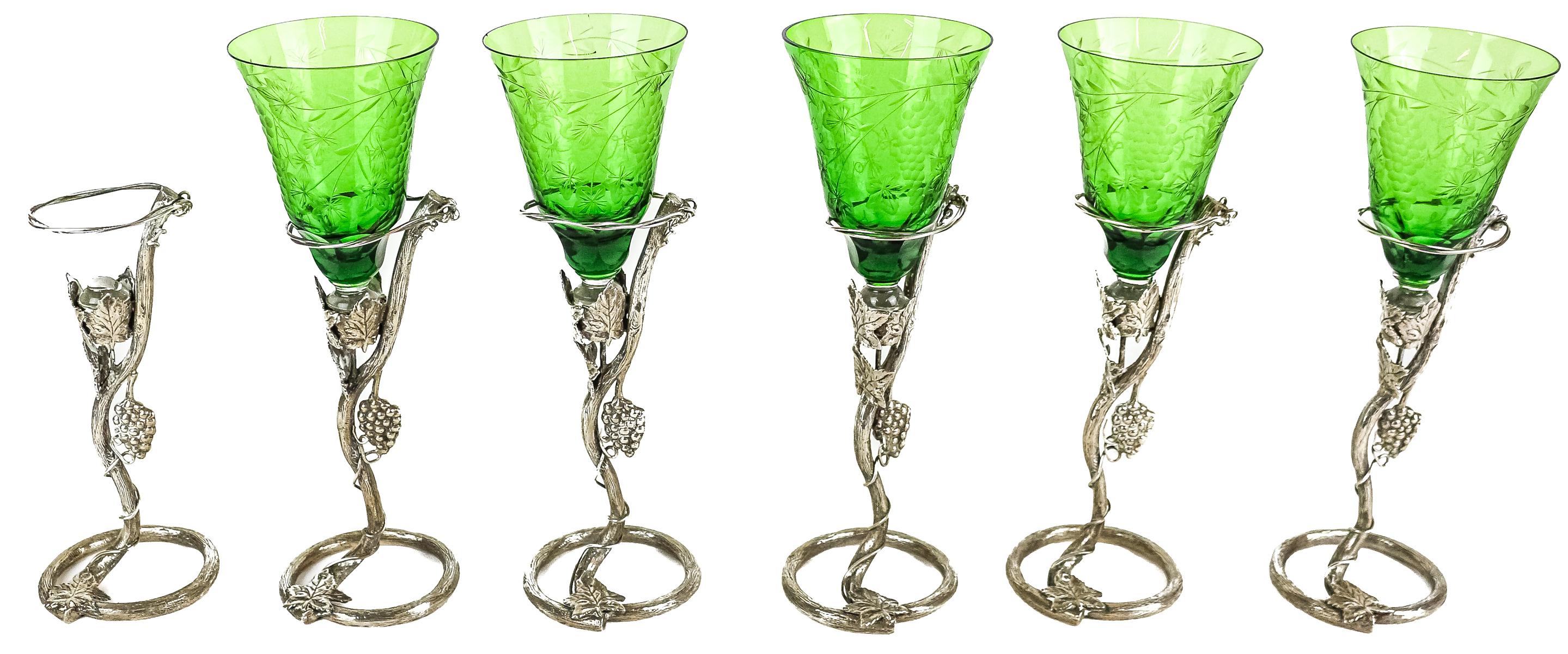 SEIS COPAS DE CAVA CON PIES DE PLATA